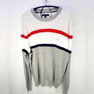 TOMMY HILFIGER Men's XXL Soft Cotton Pullover Colorblock Long Sleeve Sweater